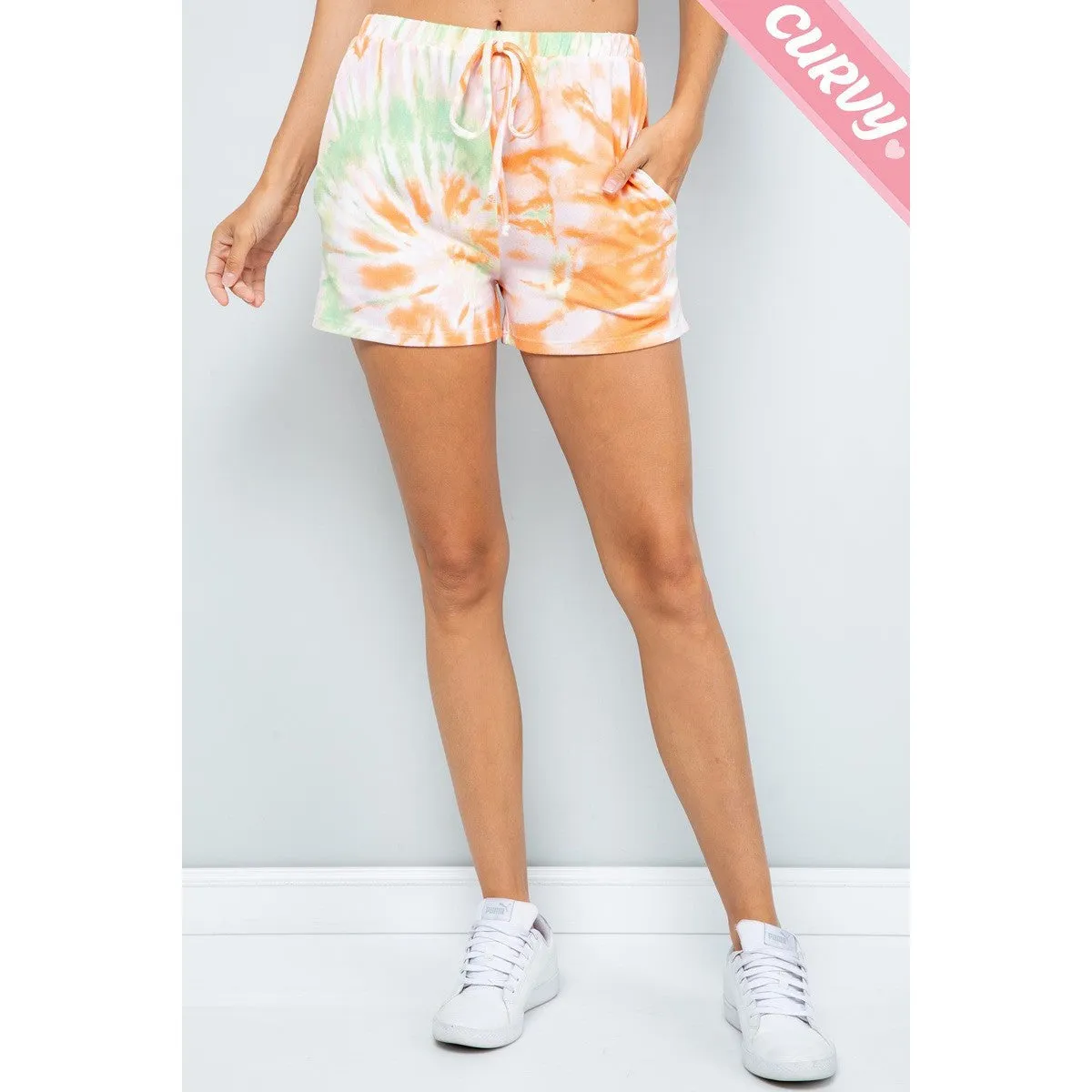 Curvy Casual Tie Dye Shorts in Orange