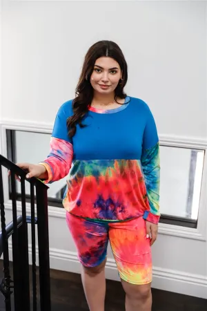 Curvy Rainbow Tie-dye Biker Matching Set