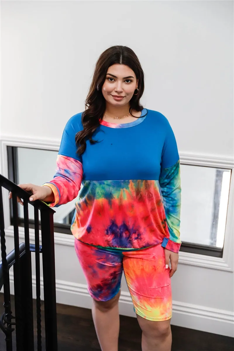 Curvy Rainbow Tie-dye Biker Matching Set