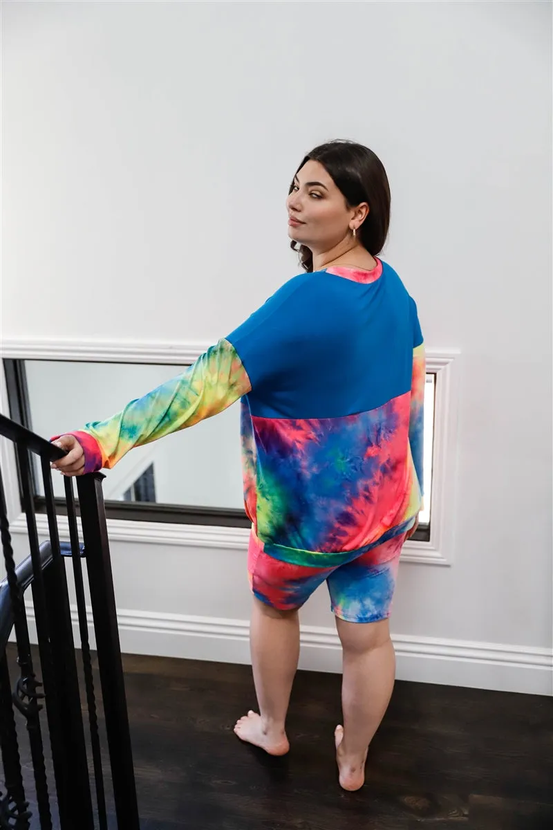 Curvy Rainbow Tie-dye Biker Matching Set