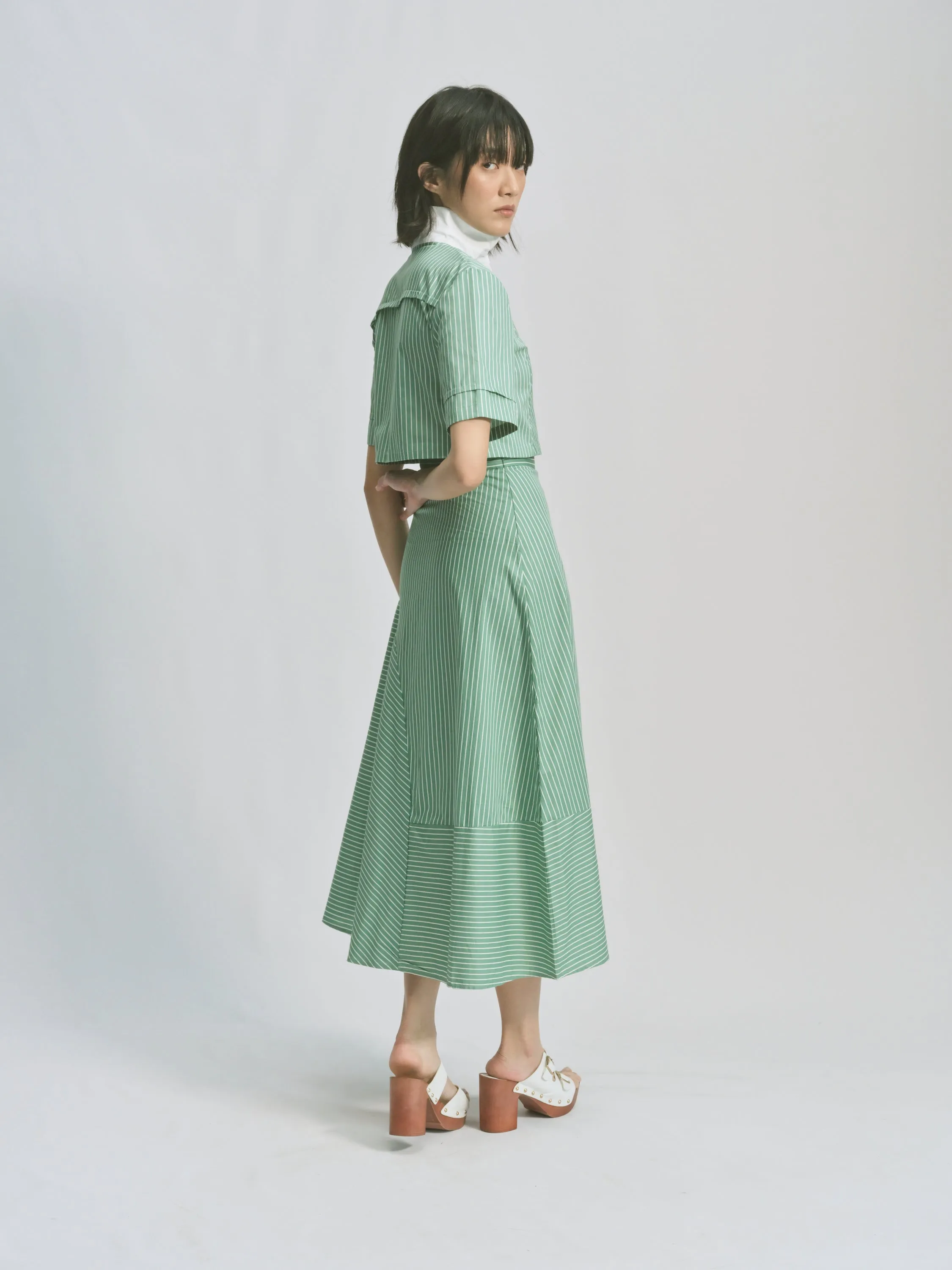 Cutaway Collar Stripe Crop Top