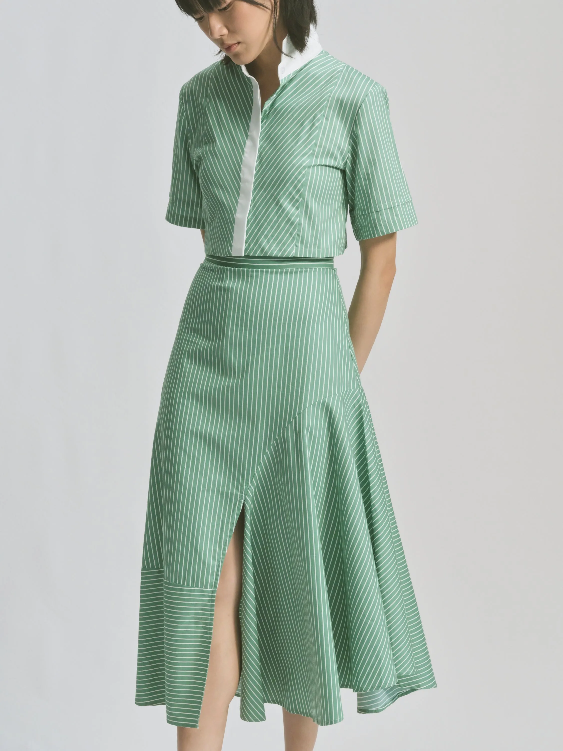 Cutaway Collar Stripe Crop Top