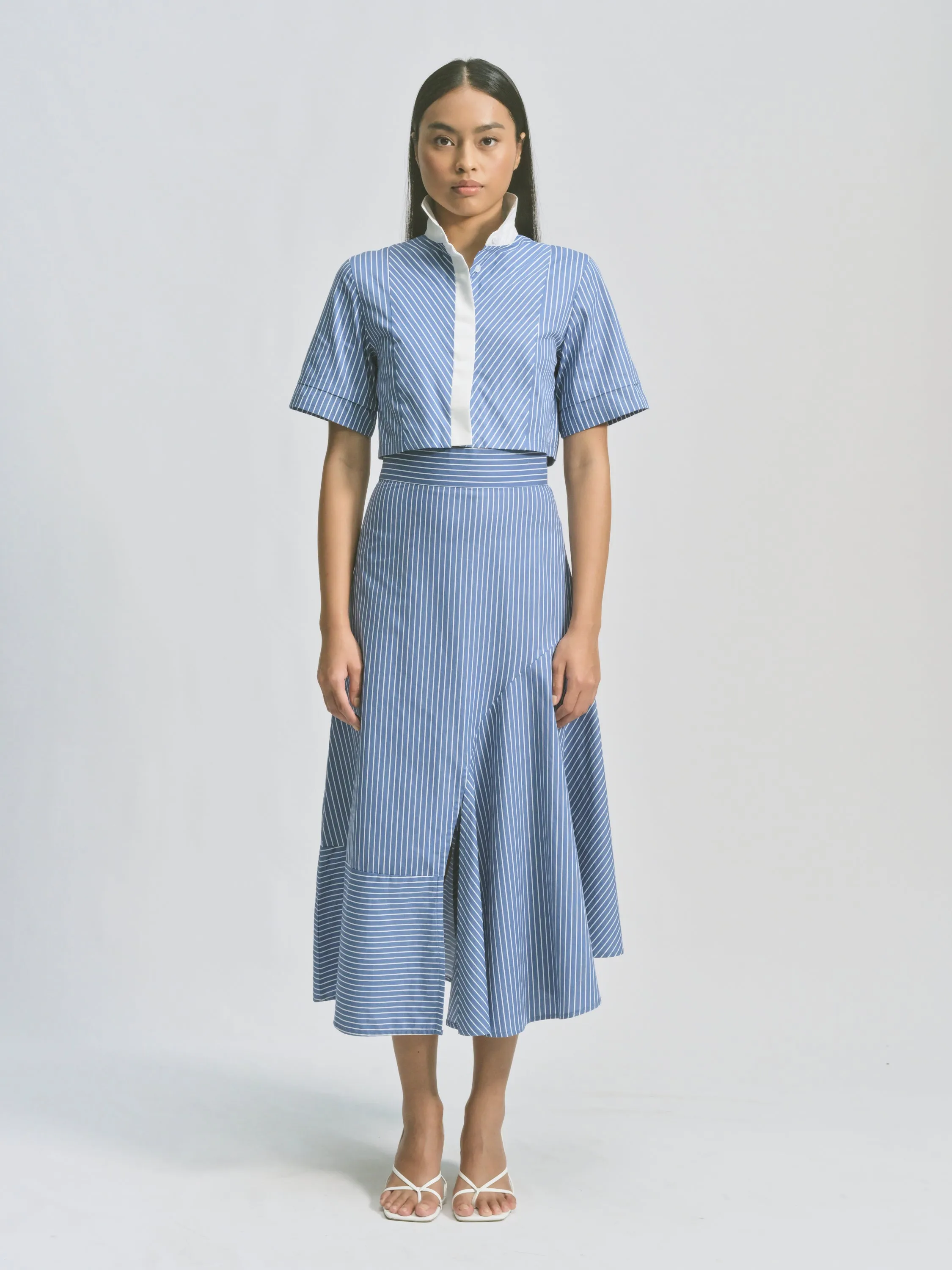 Cutaway Collar Stripe Crop Top