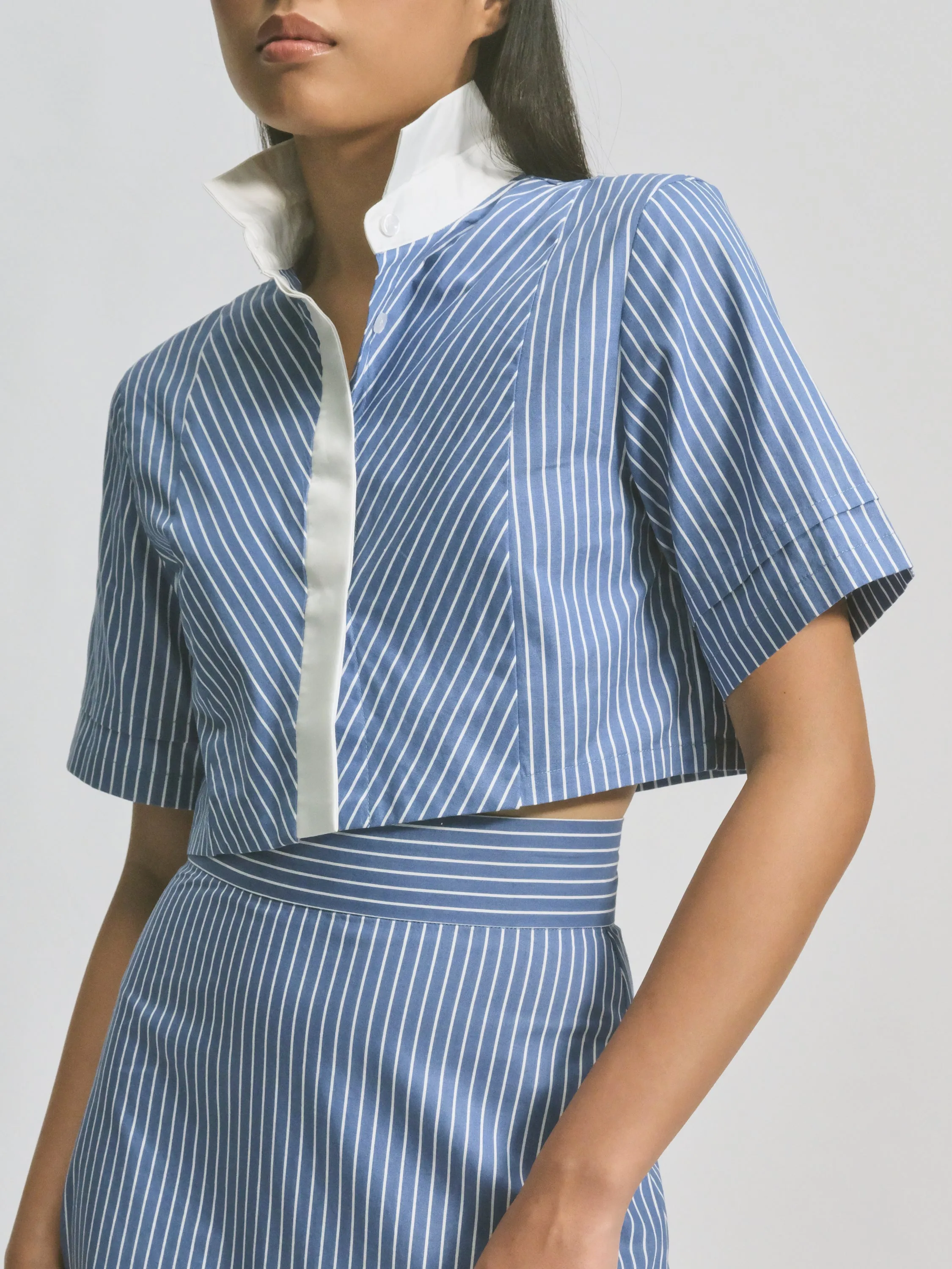 Cutaway Collar Stripe Crop Top