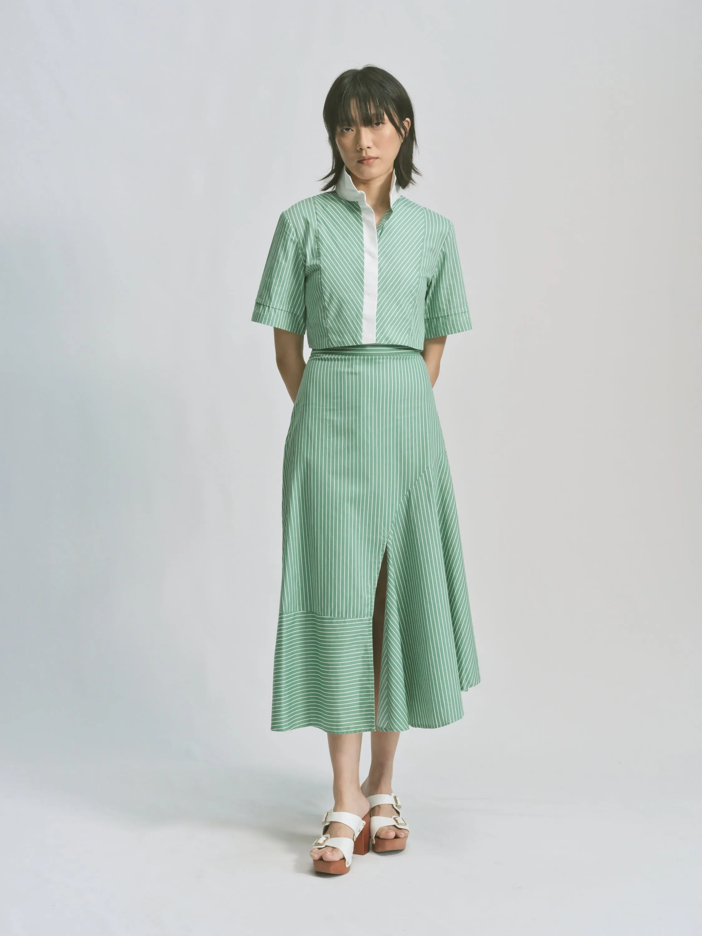 Cutaway Collar Stripe Crop Top