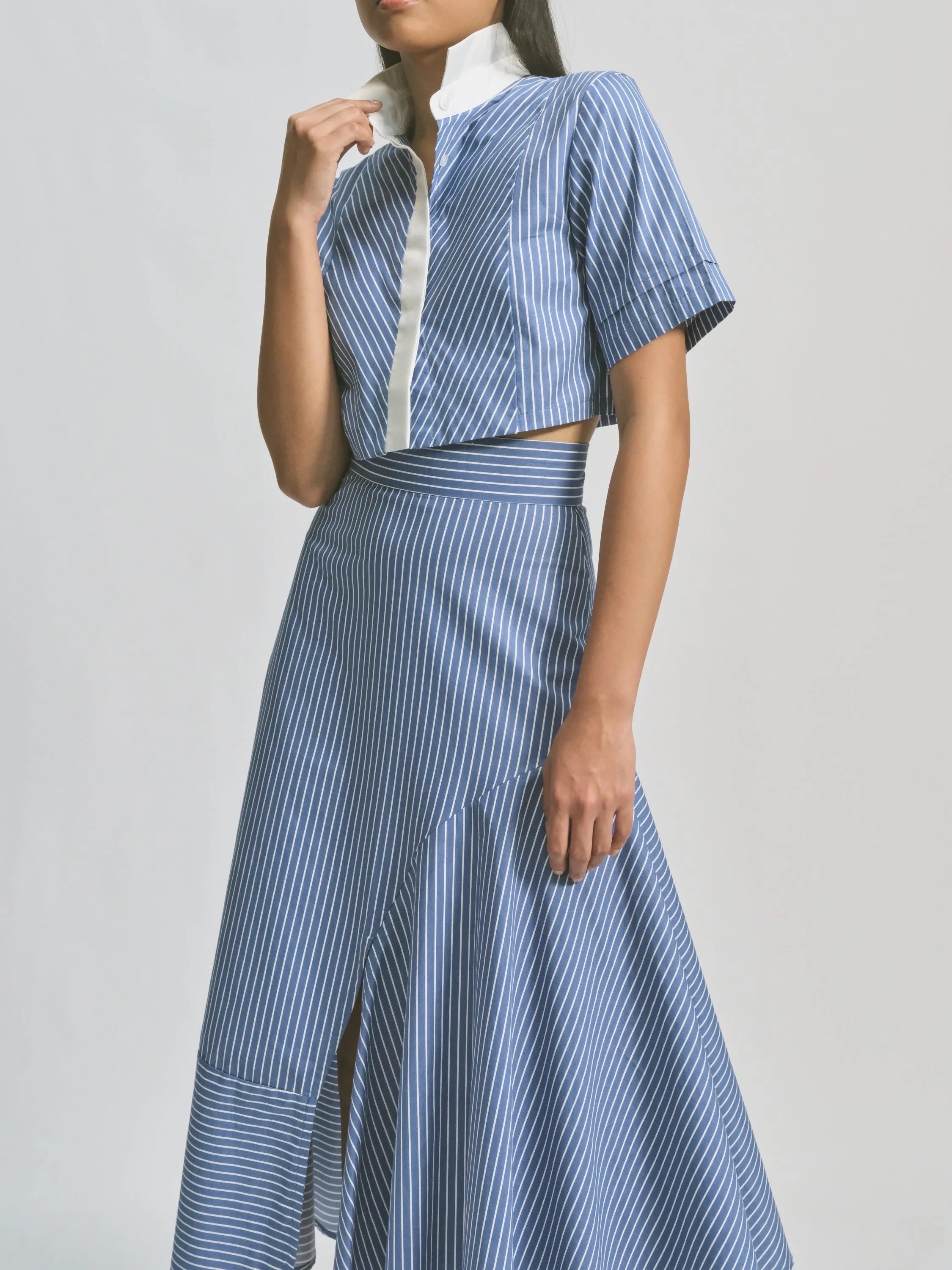 Cutaway Collar Stripe Crop Top