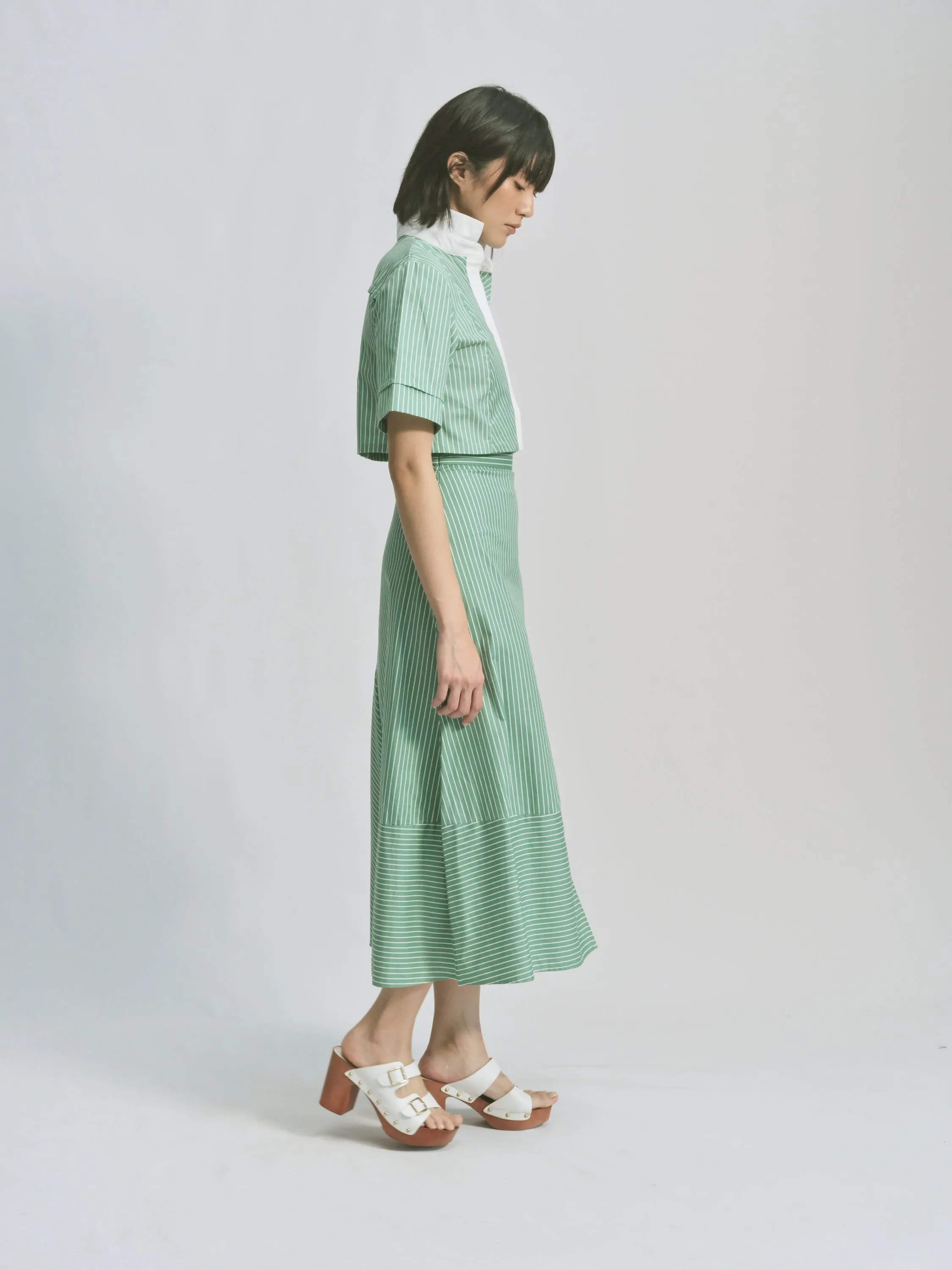 Cutaway Collar Stripe Crop Top