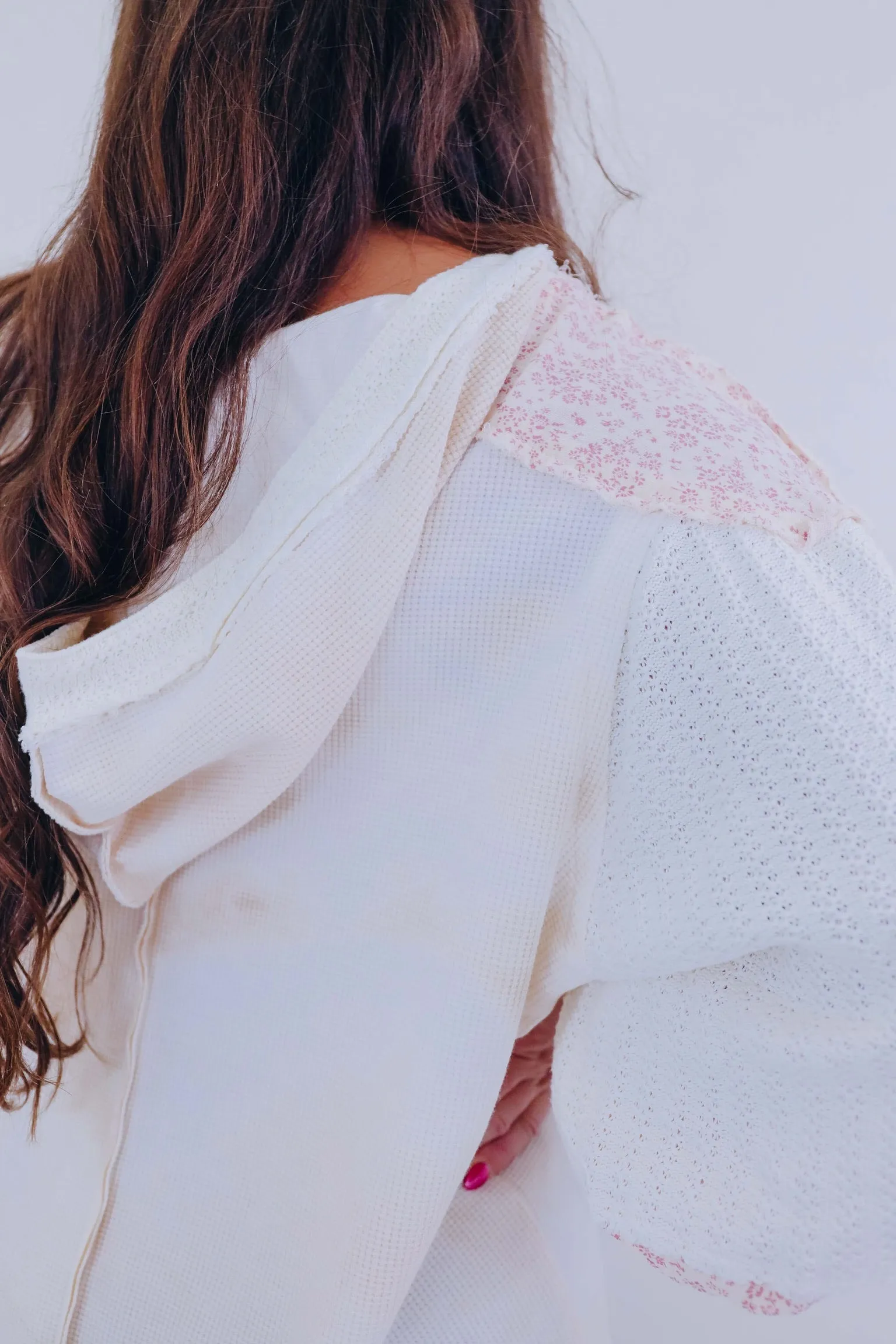 Daisy Flower Patch Mixed Fabric Hoodie- 3 Colors