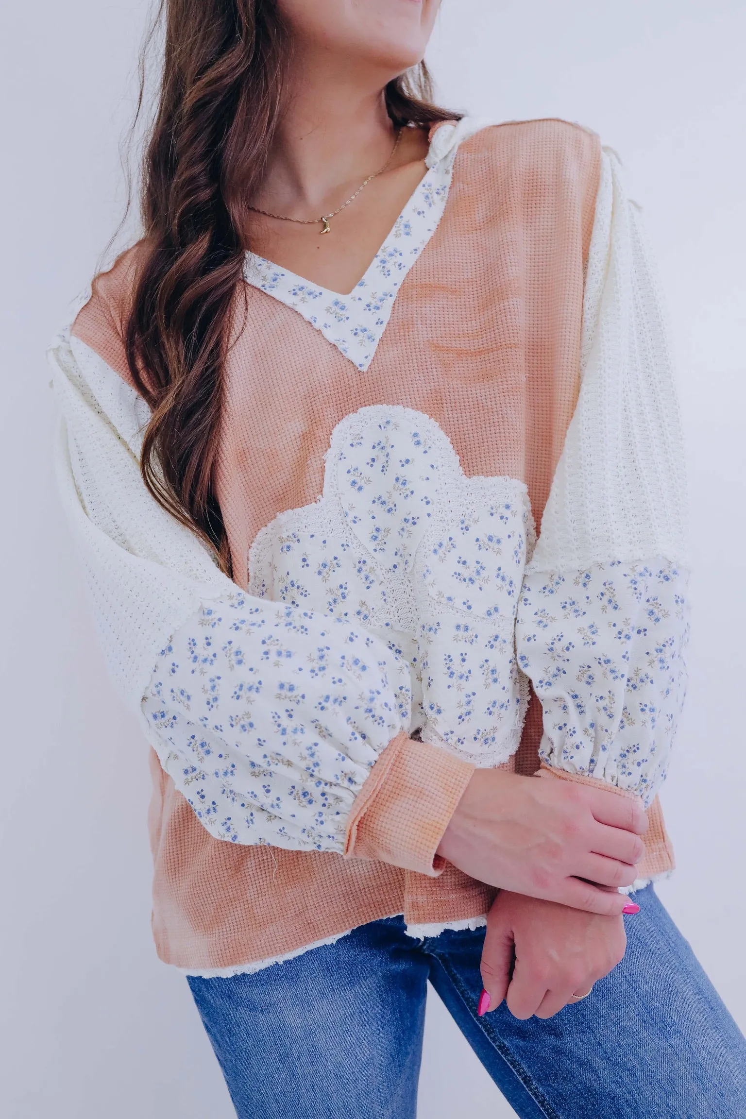 Daisy Flower Patch Mixed Fabric Hoodie- 3 Colors