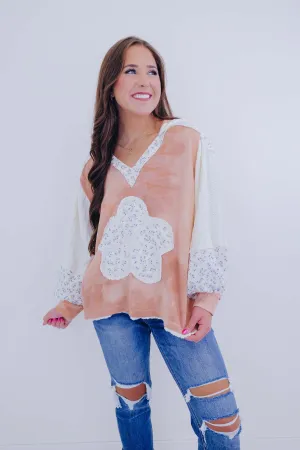 Daisy Flower Patch Mixed Fabric Hoodie- 3 Colors