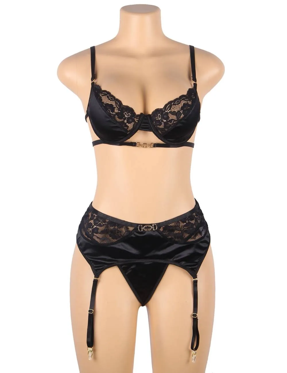 Delicate lace Stitching Exquisite metal buckle Bra And Garter Panty Egypt Set
