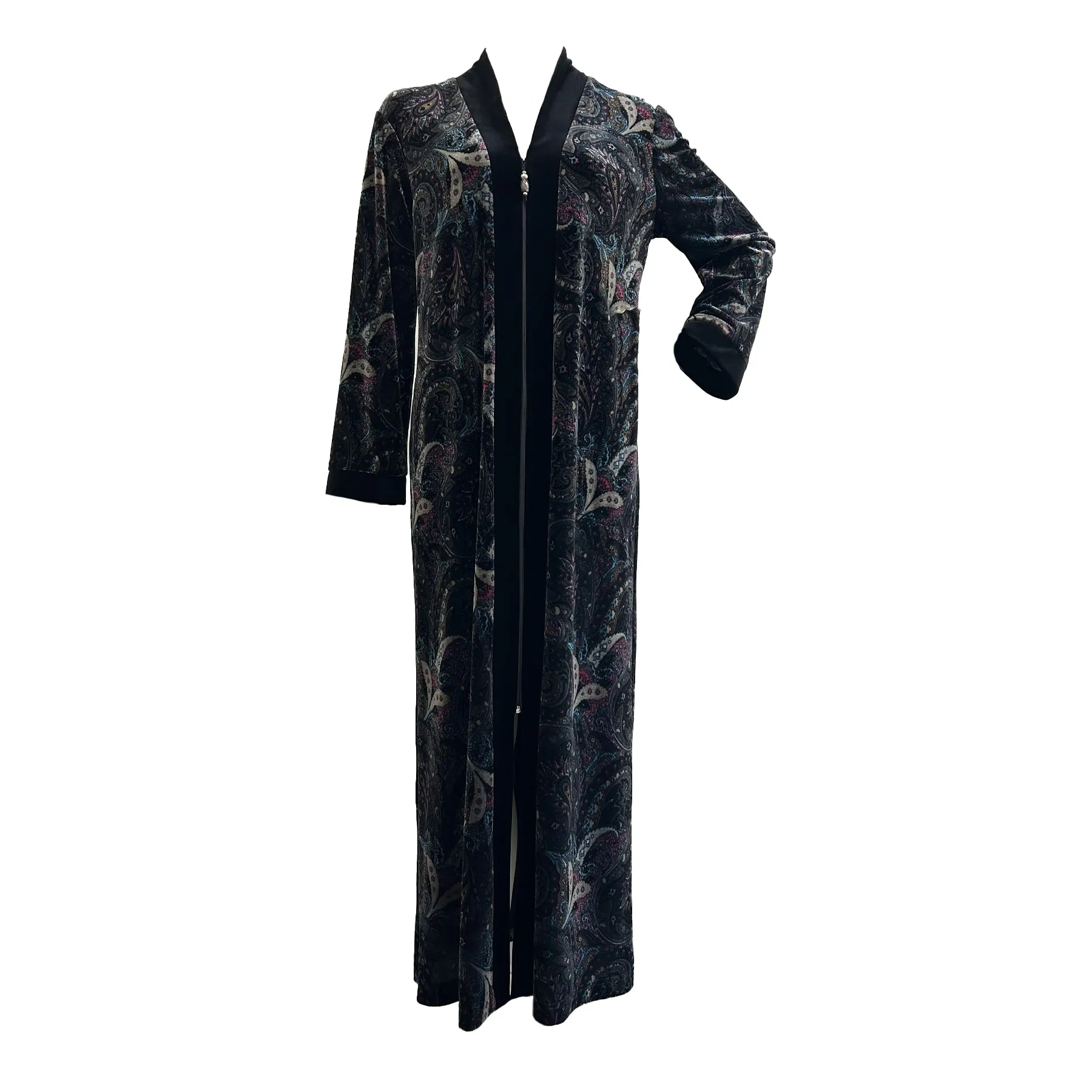 Diamond Tea Printed Stretch Velvet Zip Up Robe