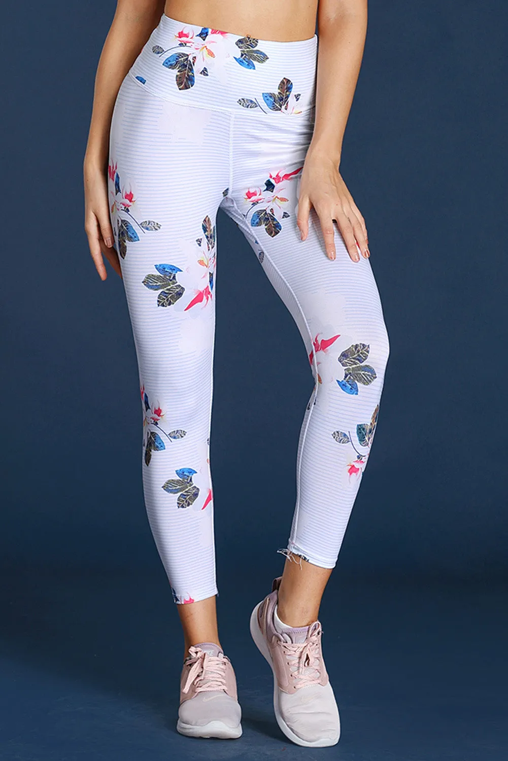 Discrete Print High Waist Sport Leggings in White
