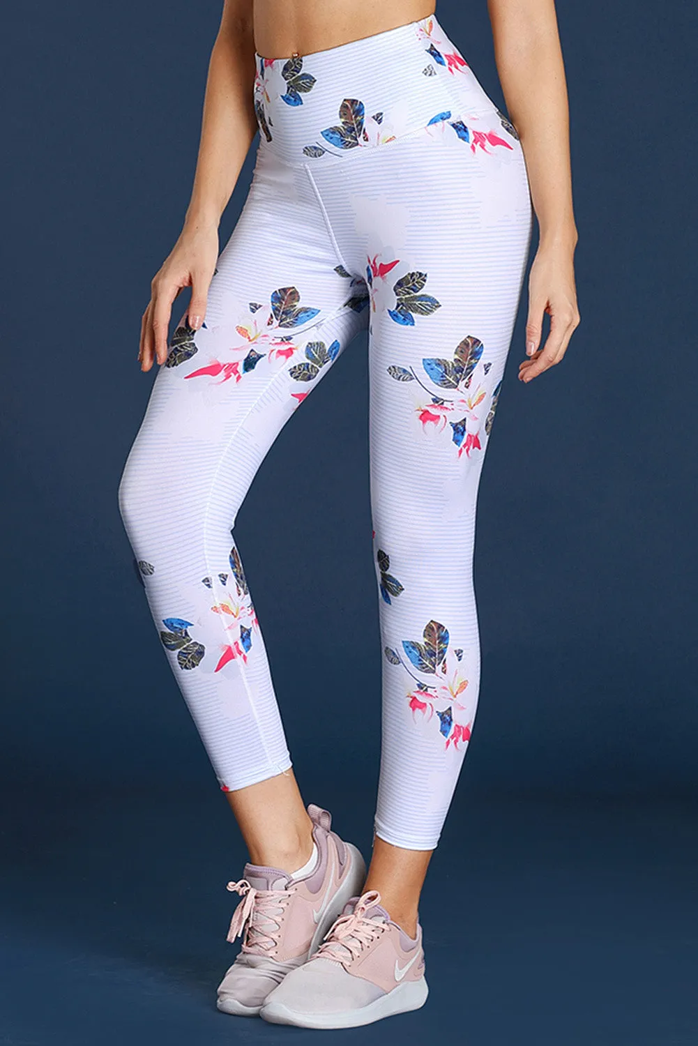 Discrete Print High Waist Sport Leggings in White