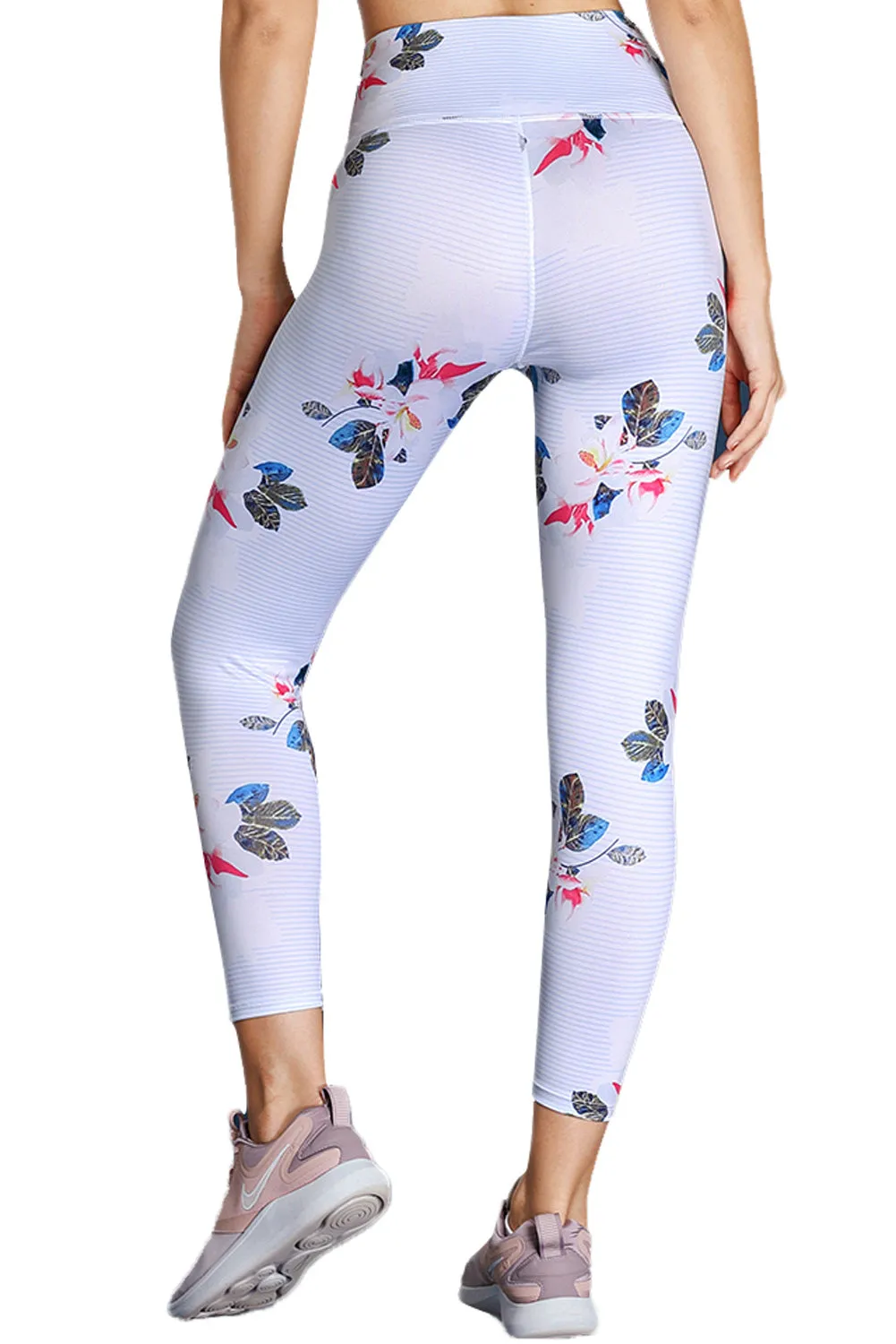 Discrete Print High Waist Sport Leggings in White