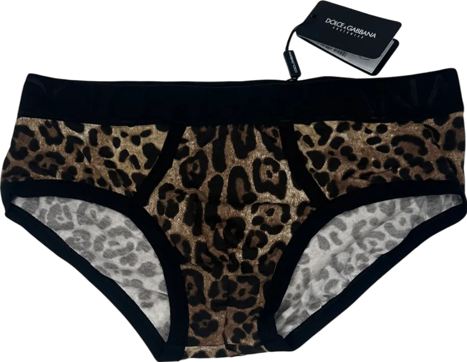 Dolce & Gabbana Leopard print logo waistband Stretch Jersey Brando Briefs W36