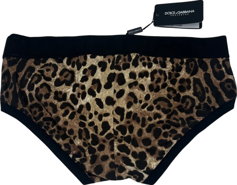 Dolce & Gabbana Leopard print logo waistband Stretch Jersey Brando Briefs W36