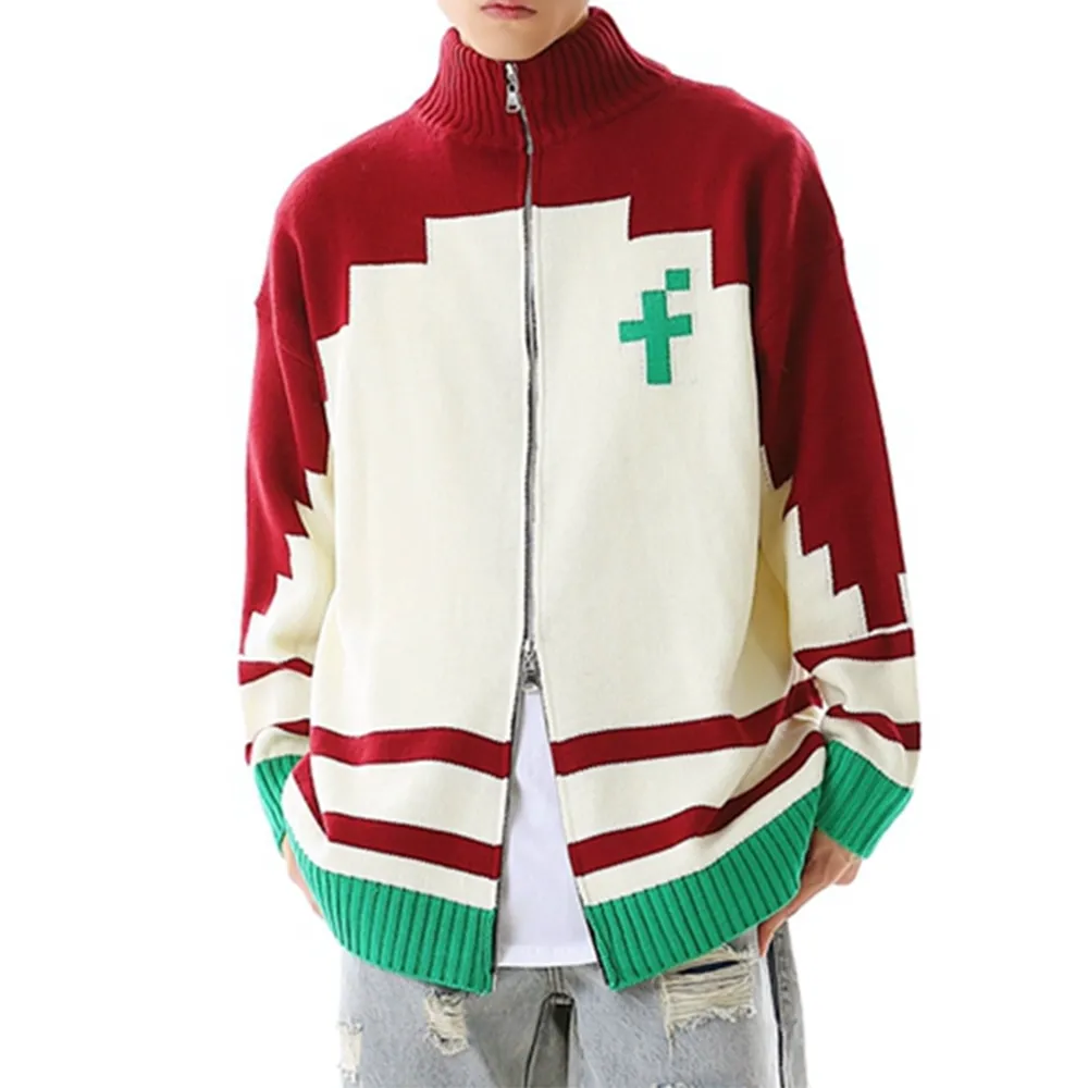 Double-ended Zipper Red Flower Sweater