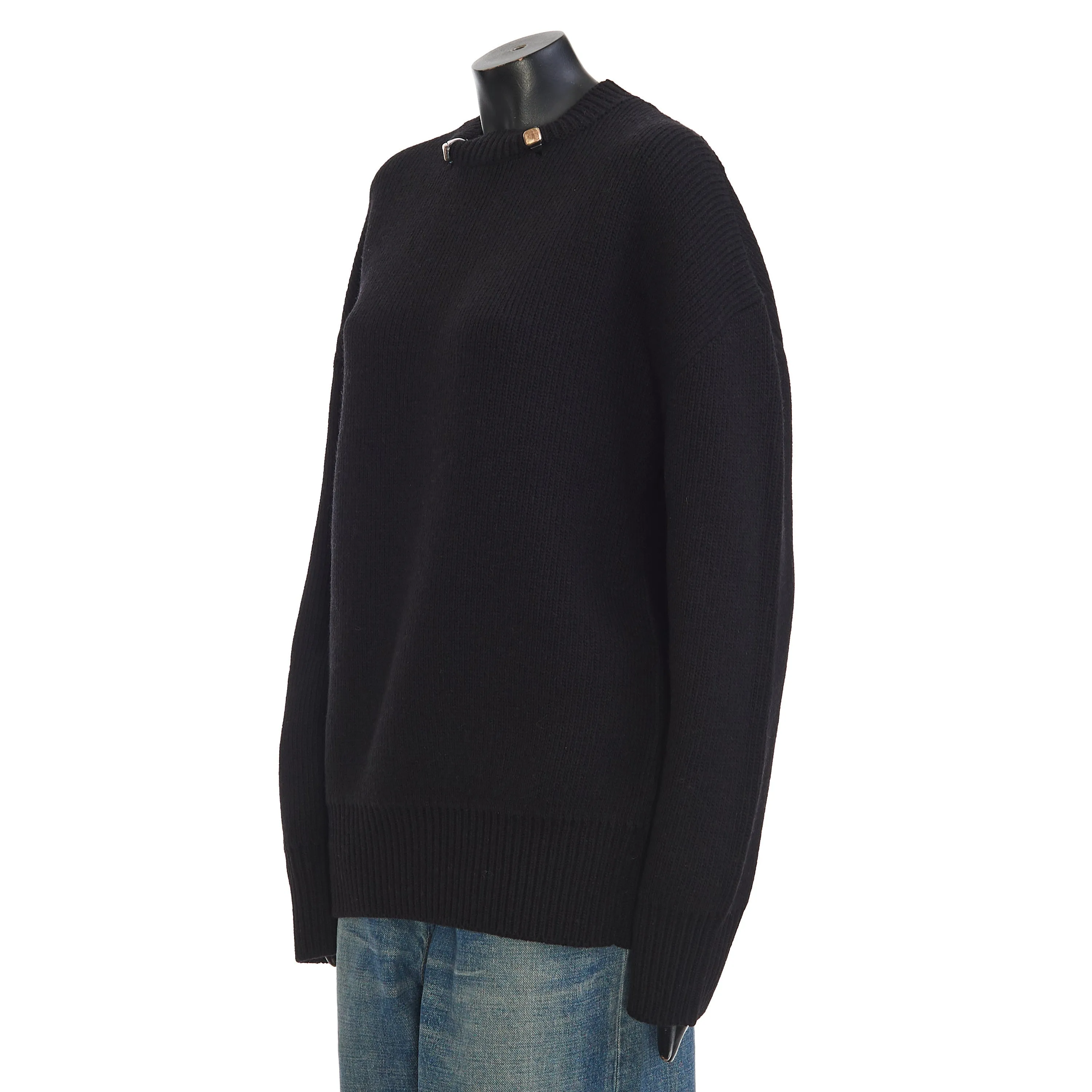 Double Face Shetland Sweater With Metal Rings In Black Wool