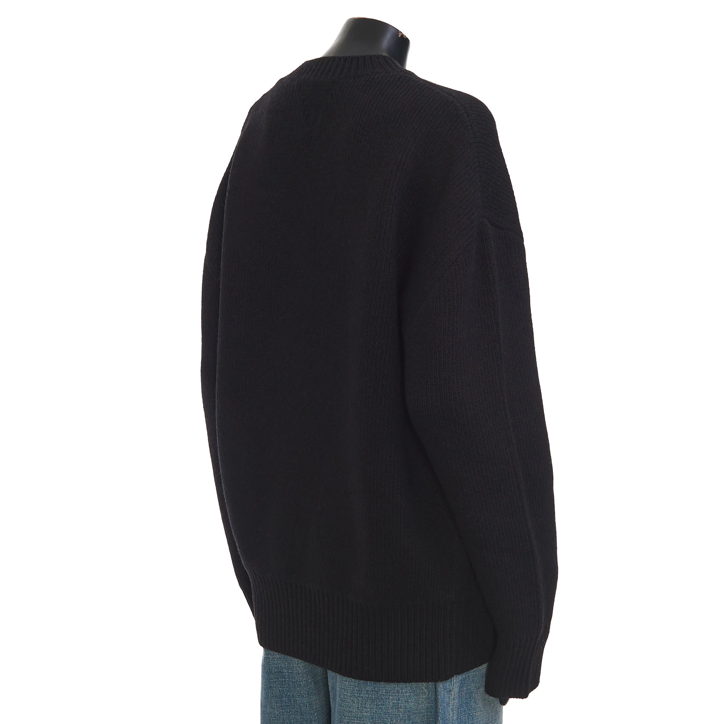 Double Face Shetland Sweater With Metal Rings In Black Wool