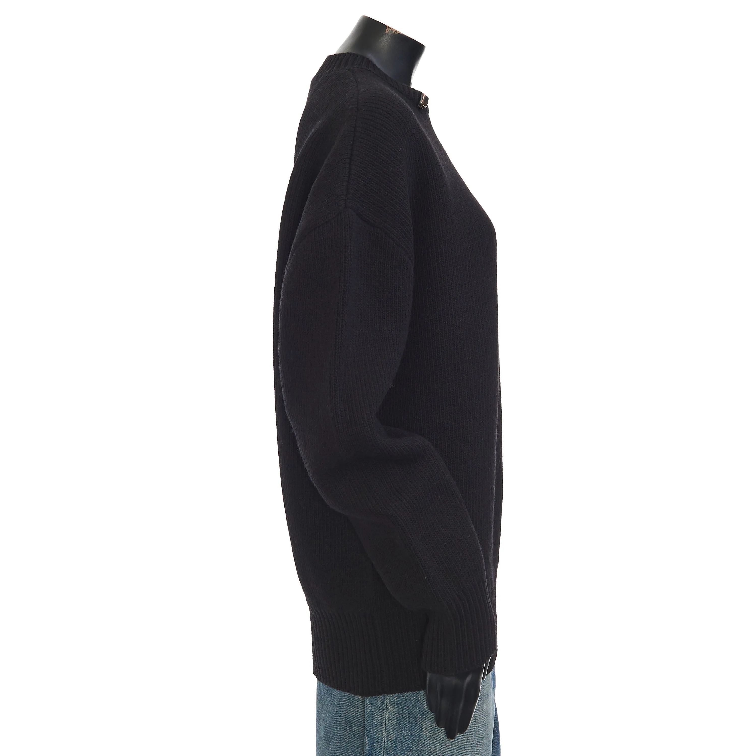 Double Face Shetland Sweater With Metal Rings In Black Wool