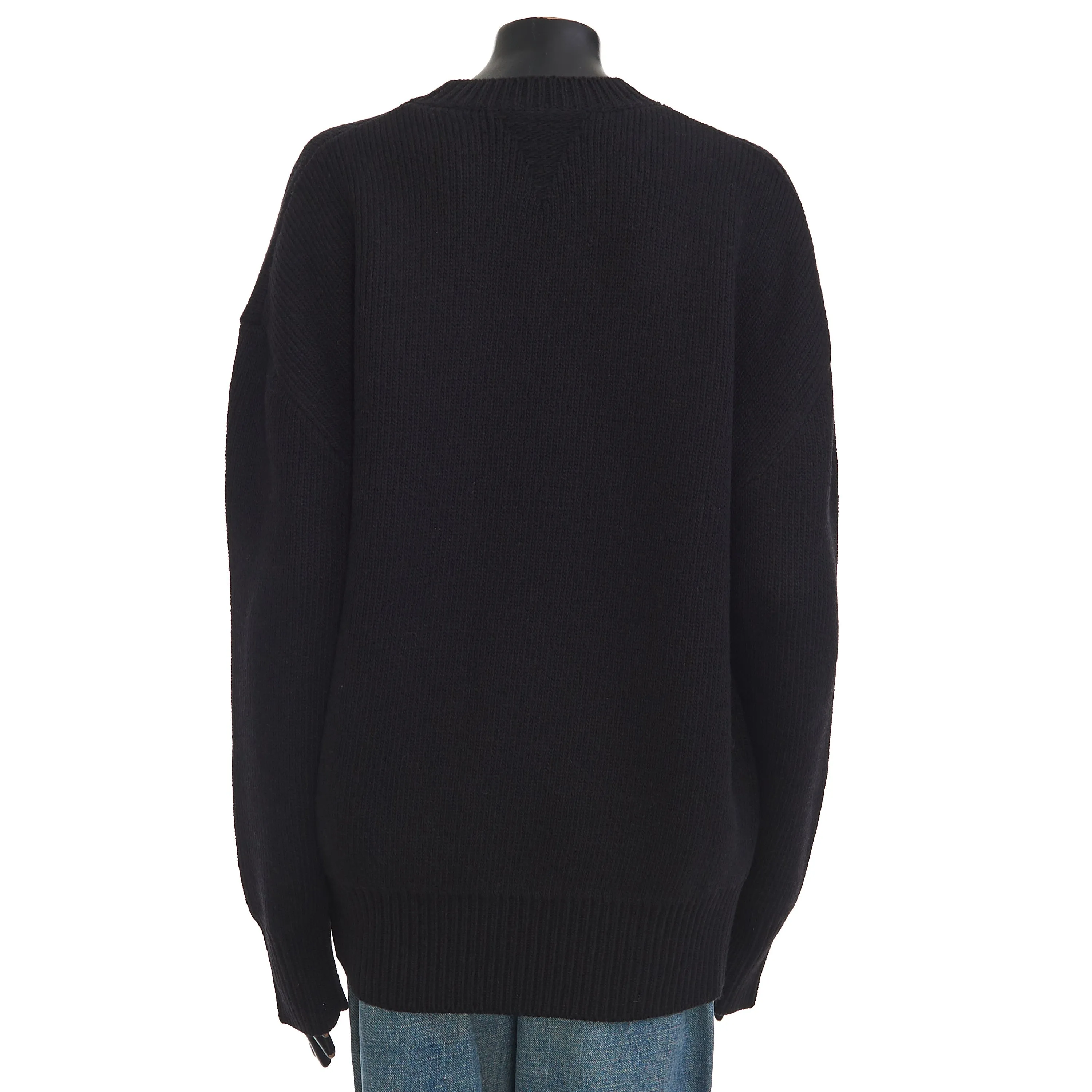 Double Face Shetland Sweater With Metal Rings In Black Wool