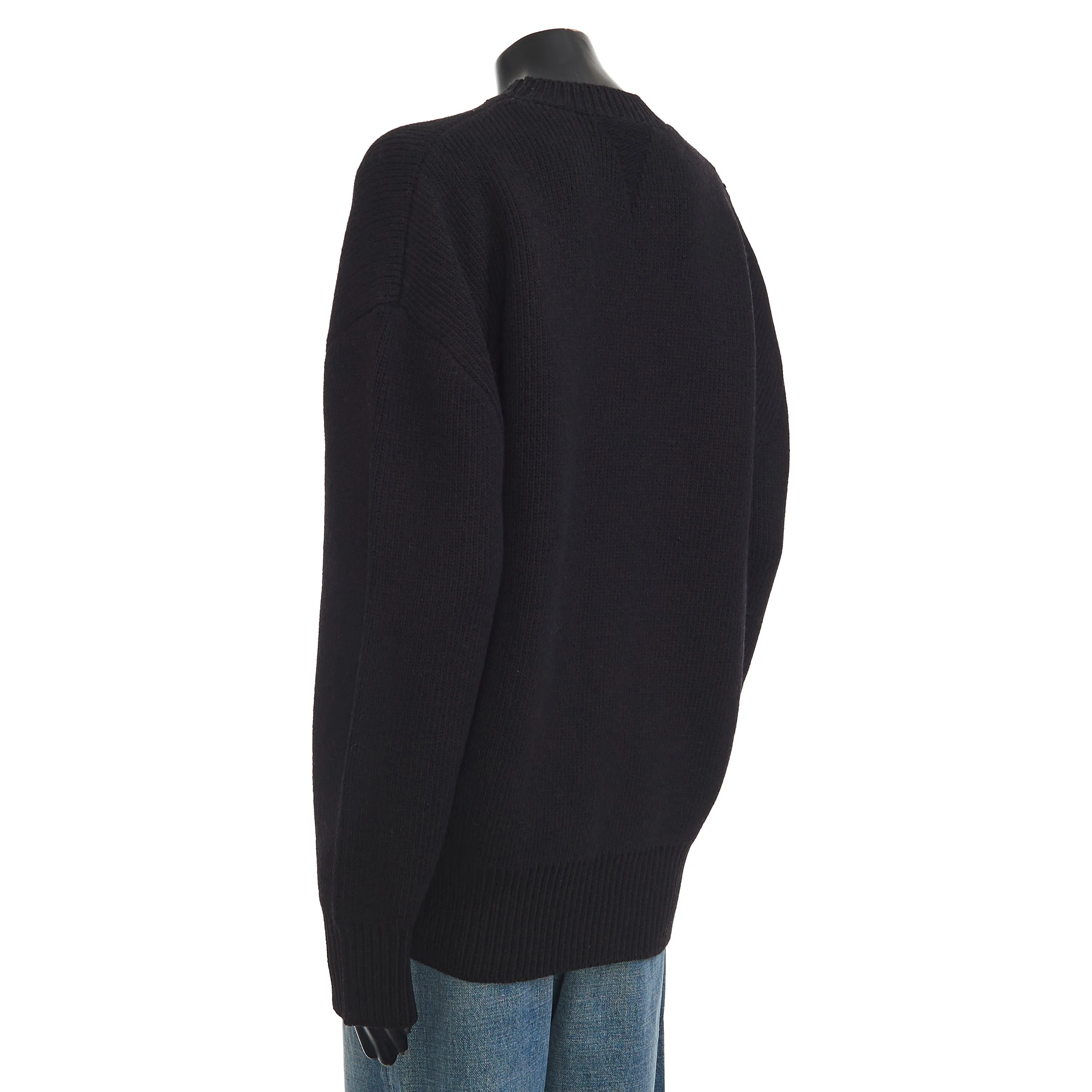 Double Face Shetland Sweater With Metal Rings In Black Wool