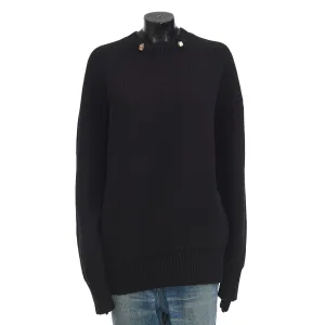 Double Face Shetland Sweater With Metal Rings In Black Wool