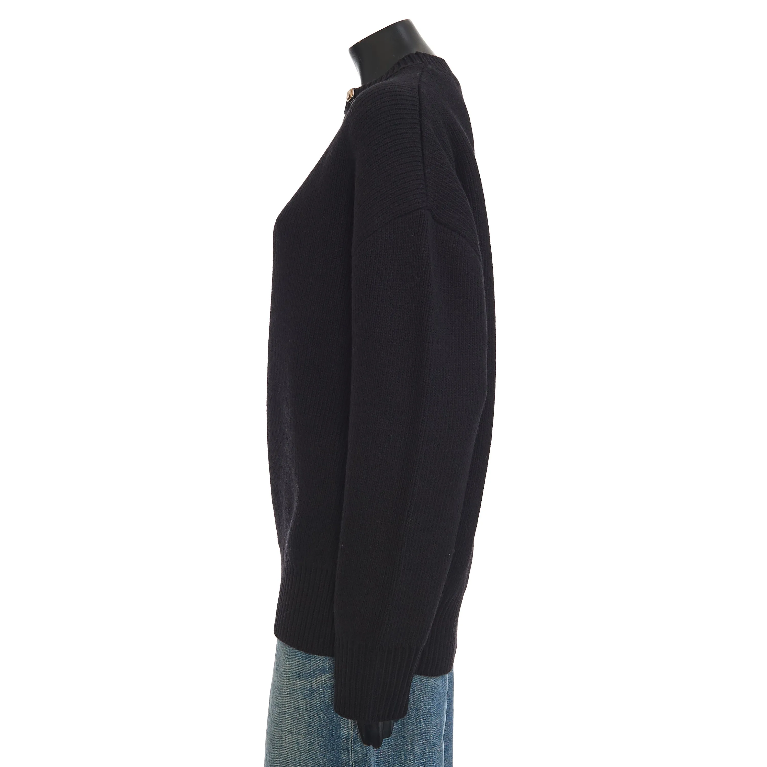 Double Face Shetland Sweater With Metal Rings In Black Wool