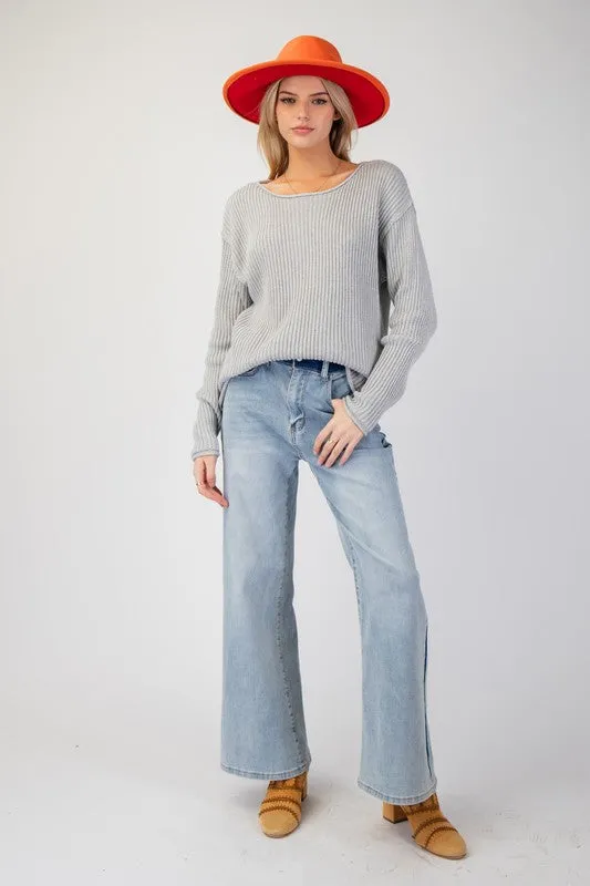 Drop Shoulder Rib Knit Sweater