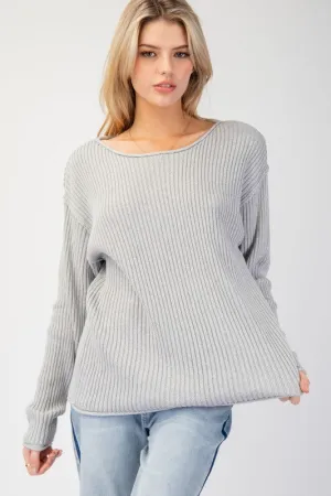 Drop Shoulder Rib Knit Sweater