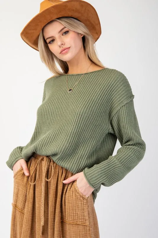 Drop Shoulder Rib Knit Sweater