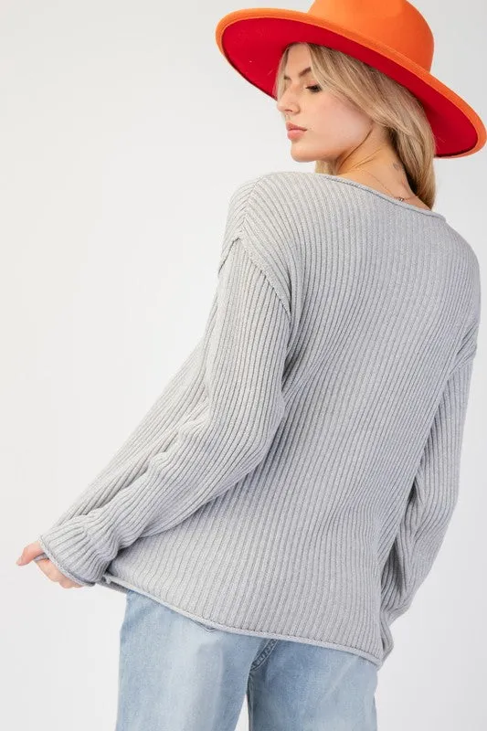 Drop Shoulder Rib Knit Sweater