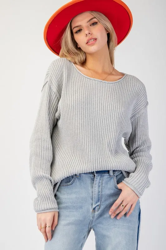 Drop Shoulder Rib Knit Sweater
