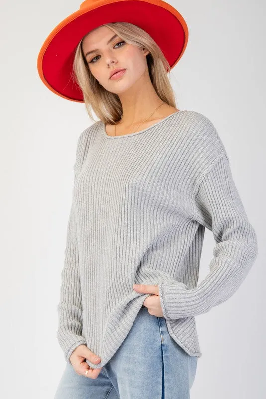 Drop Shoulder Rib Knit Sweater