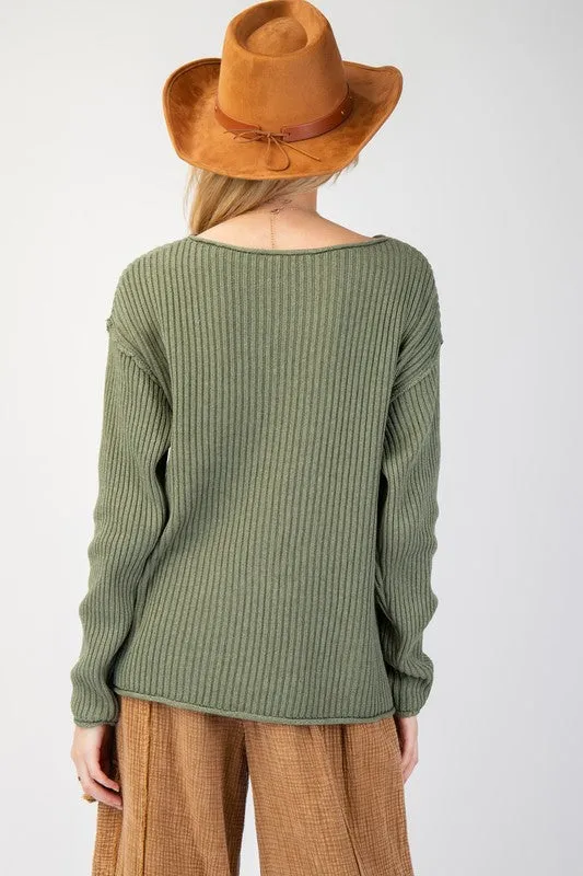 Drop Shoulder Rib Knit Sweater