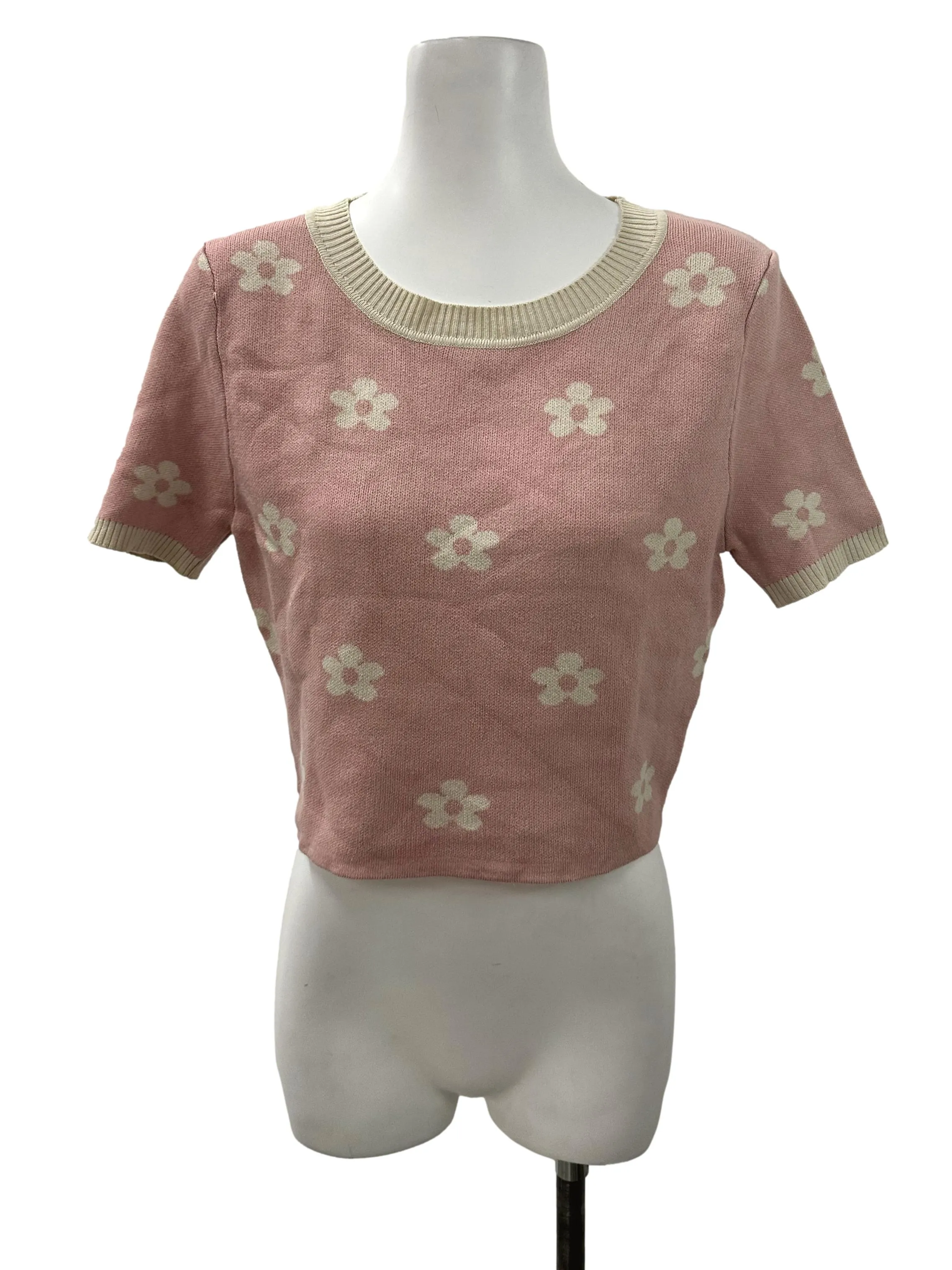 Dusty Pink Floral Ribbed Top TCL
