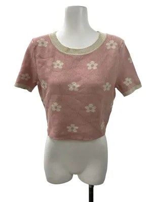 Dusty Pink Floral Ribbed Top TCL