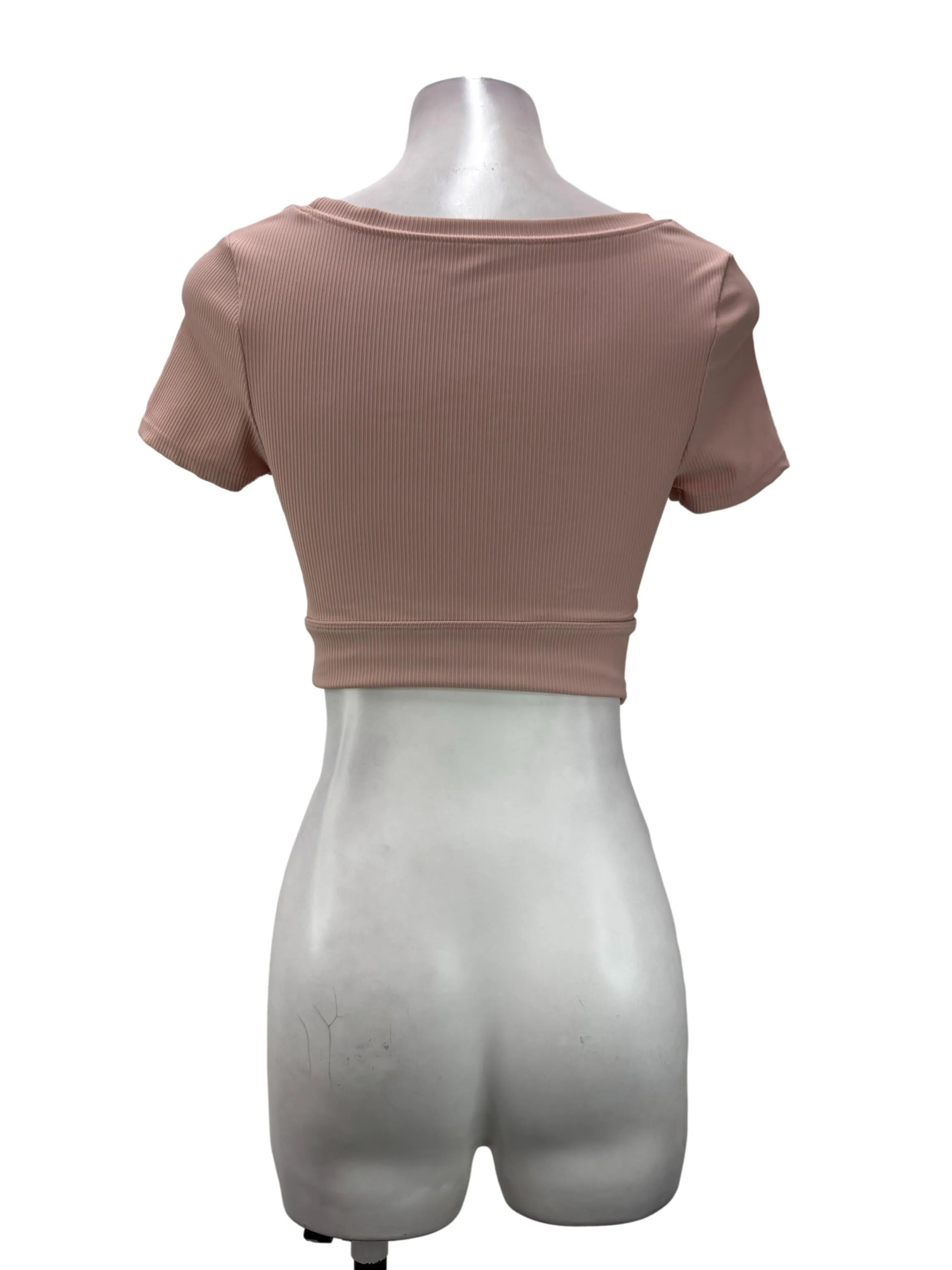 Dusty Rose Ribbed Knit Cut-Out Crop Top