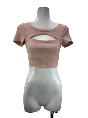 Dusty Rose Ribbed Knit Cut-Out Crop Top