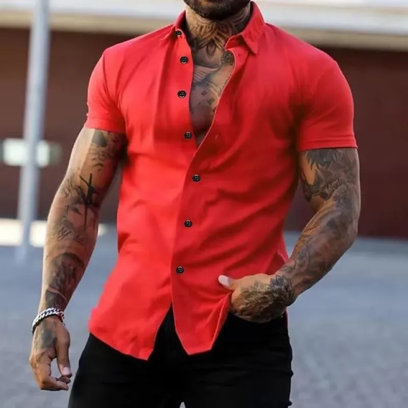 Dynamic Short-Sleeve Fitness Shirt with Solid Collar for Men