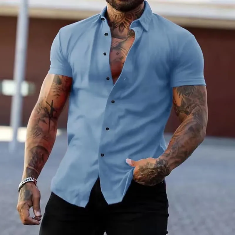 Dynamic Short-Sleeve Fitness Shirt with Solid Collar for Men