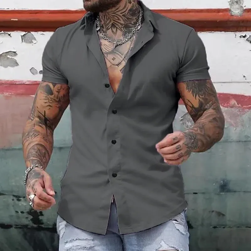 Dynamic Short-Sleeve Fitness Shirt with Solid Collar for Men