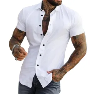 Dynamic Short-Sleeve Fitness Shirt with Solid Collar for Men