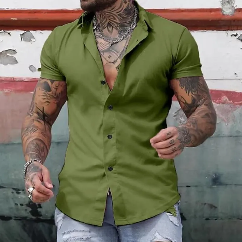 Dynamic Short-Sleeve Fitness Shirt with Solid Collar for Men