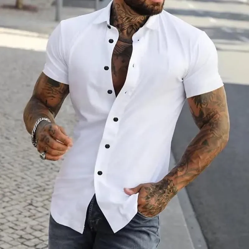 Dynamic Short-Sleeve Fitness Shirt with Solid Collar for Men
