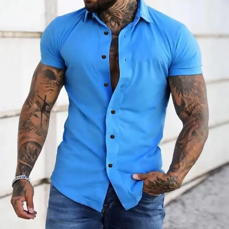 Dynamic Short-Sleeve Fitness Shirt with Solid Collar for Men