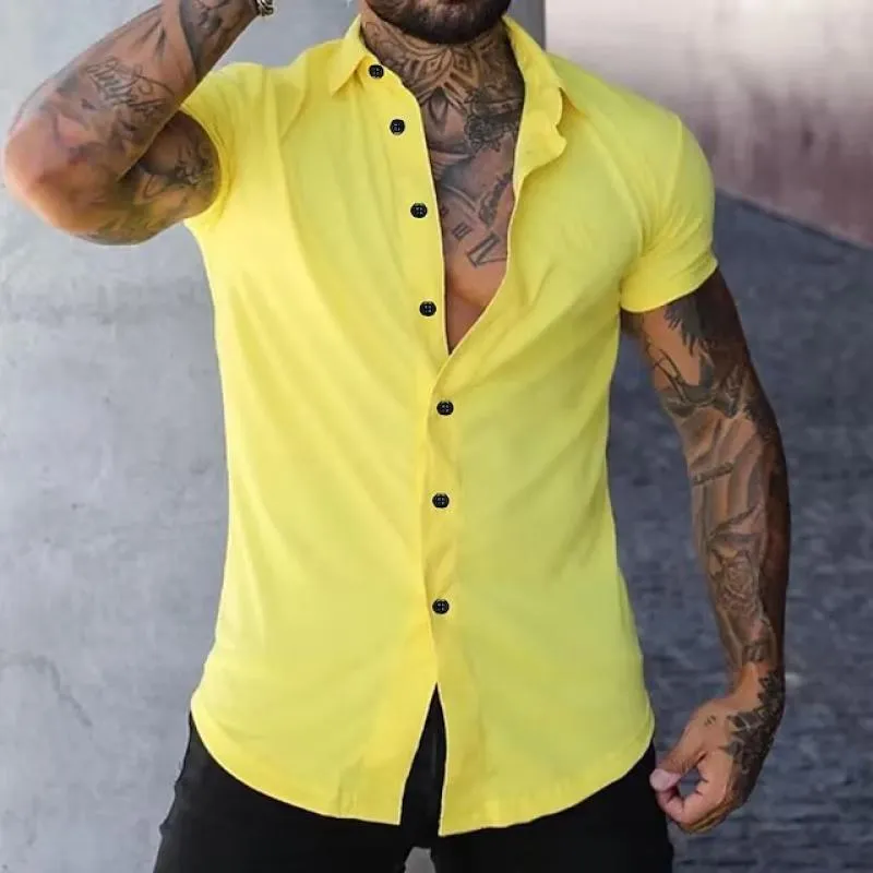 Dynamic Short-Sleeve Fitness Shirt with Solid Collar for Men