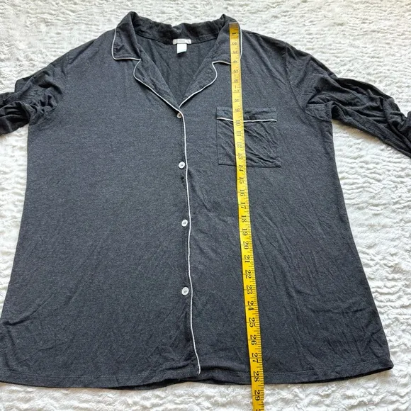 Eberjey Gisele Button Down Long Sleeve Modal Pajama Top XL Gray White Collared