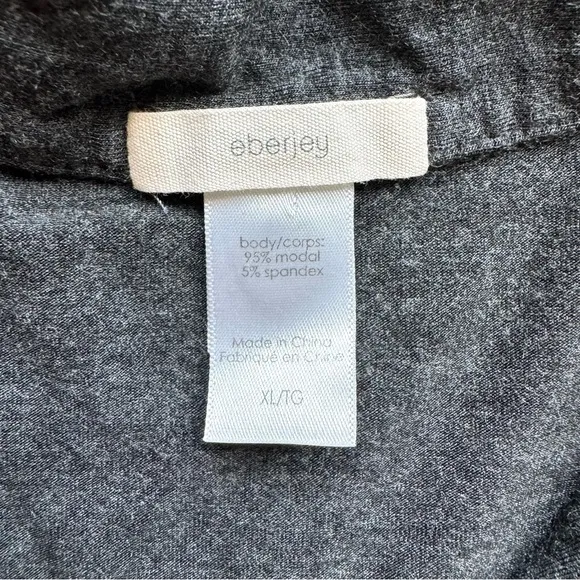 Eberjey Gisele Button Down Long Sleeve Modal Pajama Top XL Gray White Collared